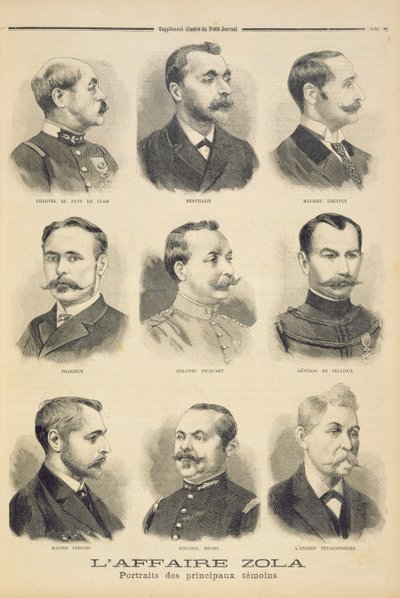 El caso Zola: los principales testigos, ilustración del suplemento ilustrado de Le Petit Journal, 27 de febrero de 1898 de French School